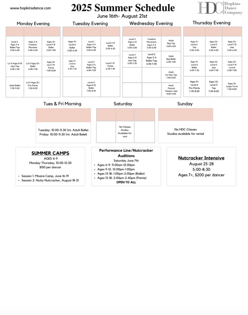 HDC Summer Schedule